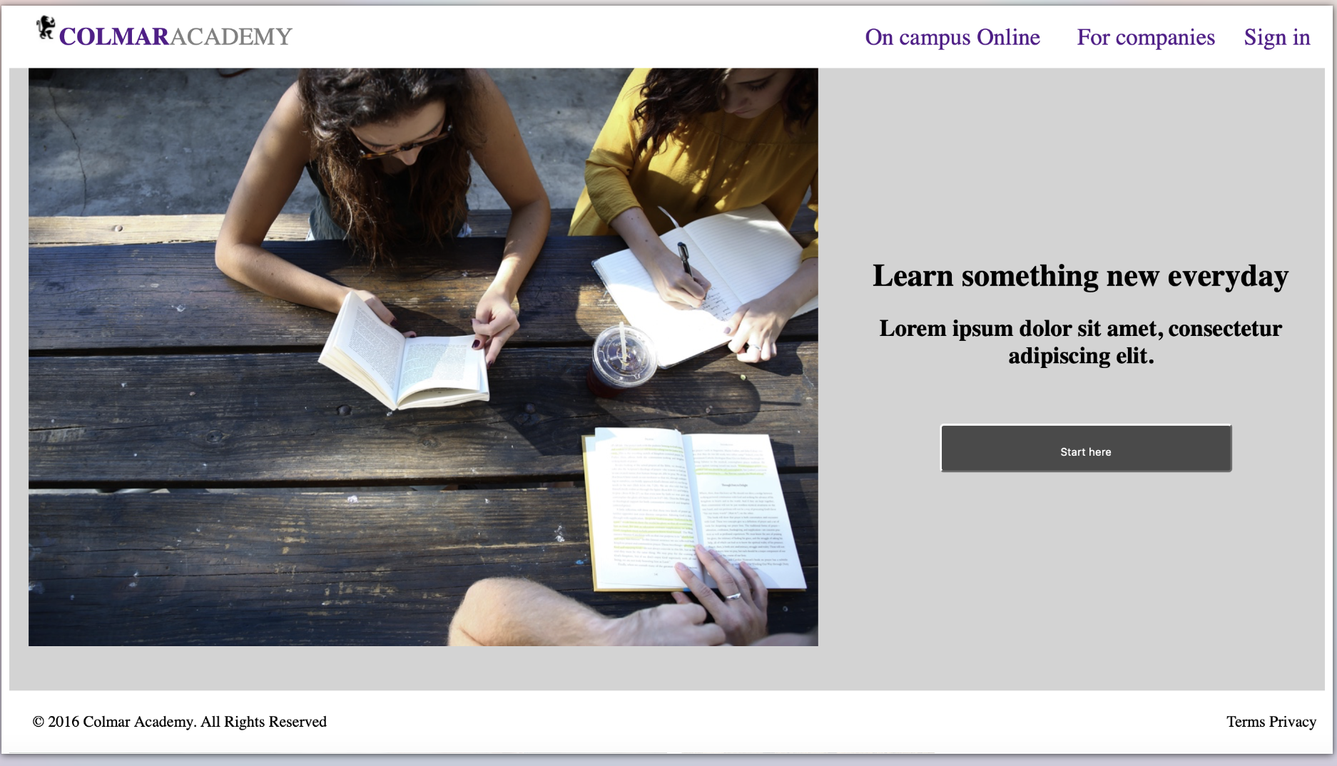 screenshot of college website